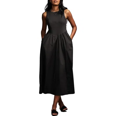 Next Mixed Media Cotton Blend Midi Dress In Black