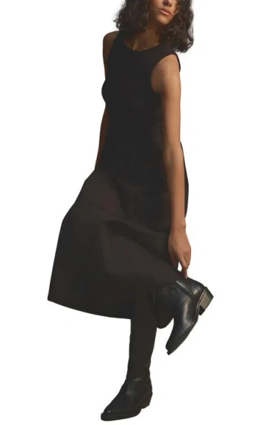 Next Mixed Media Cotton Blend Midi Dress In Black