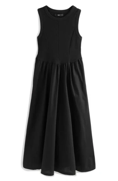 Next Mixed Media Cotton Blend Midi Dress In Black