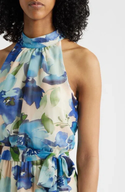 Julia Jordan Printed Chiffon Maxi Dress In Blue Multi