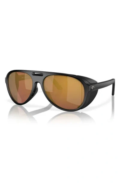 Costa Del Mar 59mm Polarized Pilot Sunglasses In Matte Black/gold Mirror