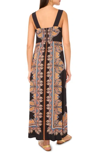 Vince Camuto Print Square Neck Sleeveless Maxi Dress In Rich Black