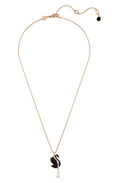 Swarovski Swan Pendant Black Rose Gold-tone Plated In Black