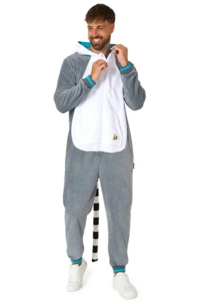 Opposuits Lemur Hooded Fleece Costume Jumpsuit In Grey
