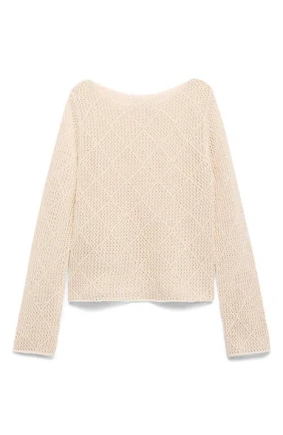 Mango Open Stitch Cotton Blend Sweater In Ecru