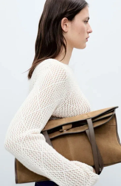 Mango Open Stitch Cotton Blend Sweater In Ecru