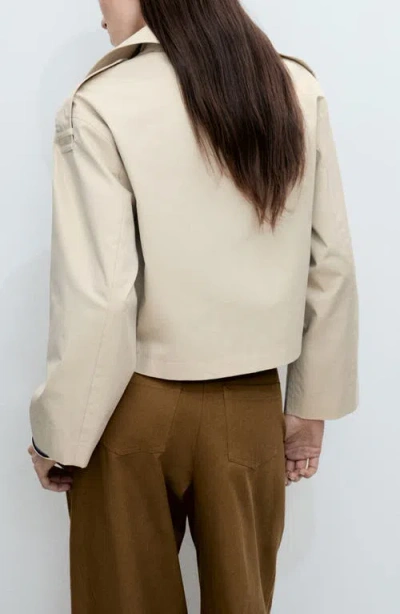 Mango Double Breasted Crop Trench Coat In Gray
