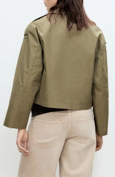Mango Double Breasted Crop Trench Coat In Khaki