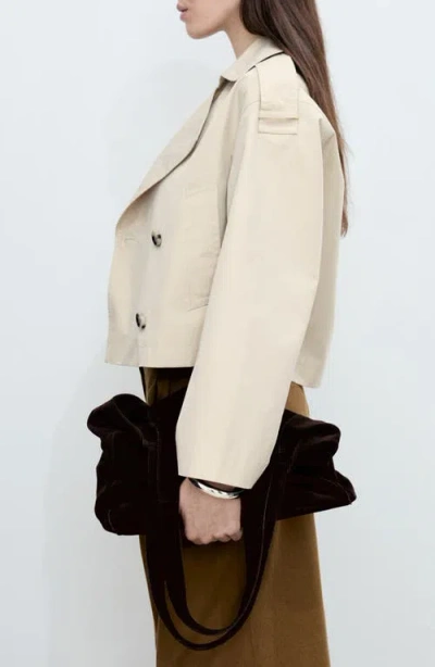 Mango Double Breasted Crop Trench Coat In Gray