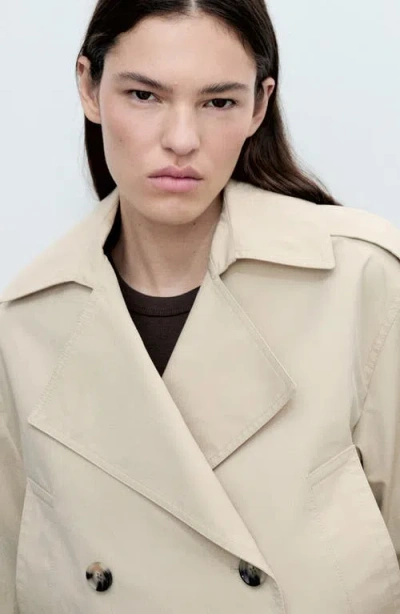 Mango Double Breasted Crop Trench Coat In Gray