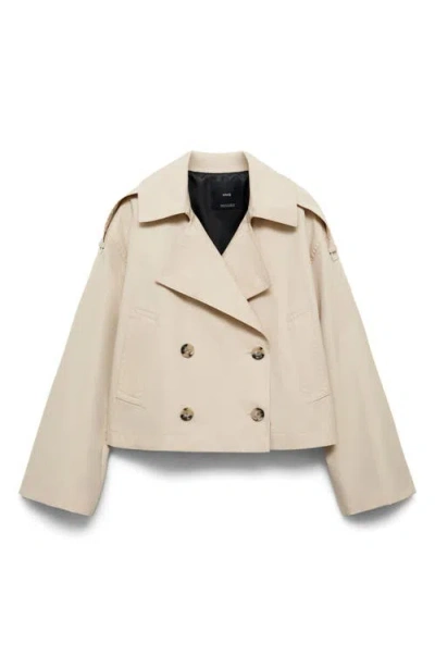 Mango Double Breasted Crop Trench Coat In Gray