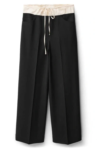 Mango Drawstring Wide Leg Pants In Black