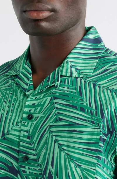 Brooks Brothers Regular Fit Palm Leaf Print Cotton Poplin Camp Shirt In Green/navy