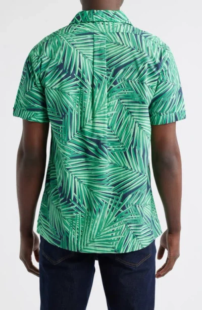 Brooks Brothers Regular Fit Palm Leaf Print Cotton Poplin Camp Shirt In Green/navy