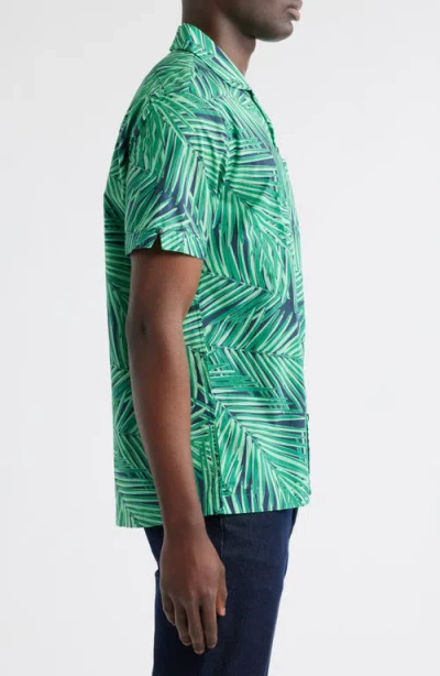 Brooks Brothers Regular Fit Palm Leaf Print Cotton Poplin Camp Shirt In Green/navy