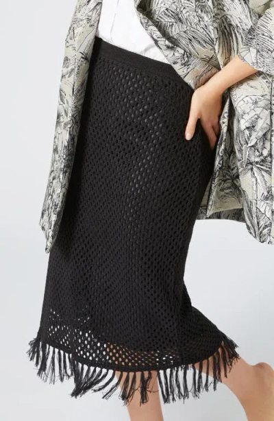 Marina Rinaldi Alca Open Stitch Midi Sweater Skirt In Black