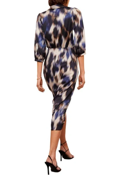 Friends Like These Abstract Print Satin Wrap Midi Dress In Blue