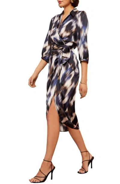 Friends Like These Abstract Print Satin Wrap Midi Dress In Blue