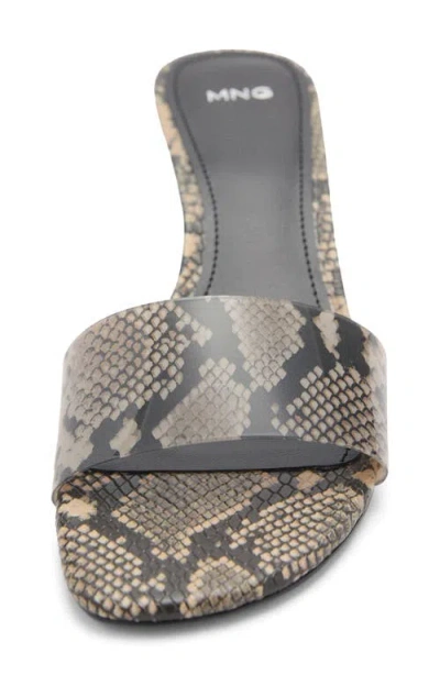 Mango Snake Print Kitten Heel Slide Sandal In Beige
