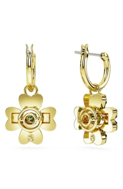 Swarovski Idyllia Pierced Earrings Mini Hoop Clover Cz Gold Shiny Green In Green