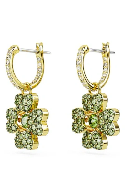 Swarovski Idyllia Pierced Earrings Mini Hoop Clover Cz Gold Shiny Green In Green