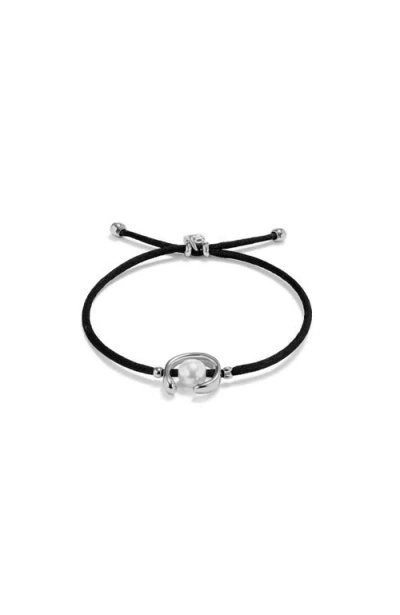 Unode50 Sterling Silver-plated Black Thread Bracelet With Shell Pearl Accessory In Silver