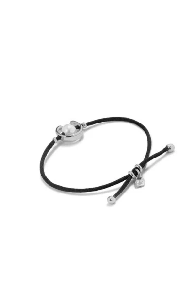 Unode50 Sterling Silver-plated Black Thread Bracelet With Shell Pearl Accessory In Silver