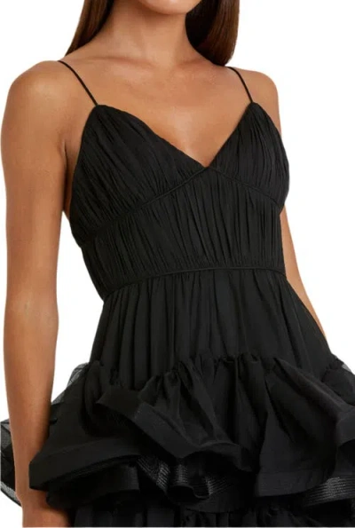 Mac Duggal V Neck Tiered Ruffle Midi Dress In Black