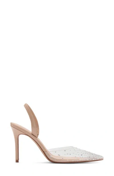 Mango Transparent Rhinestone Pointed Toe Pump In Beige