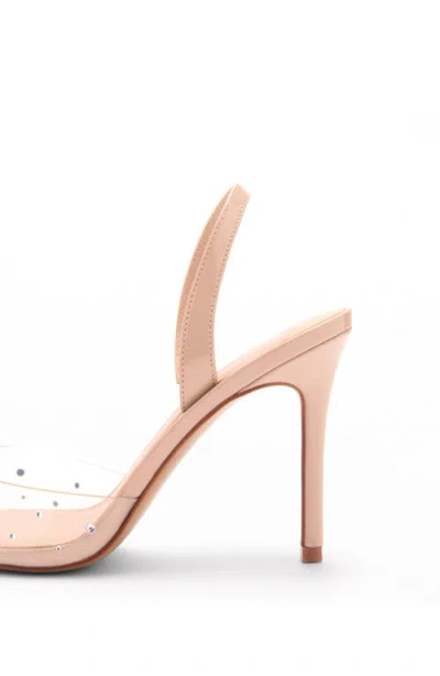 Mango Transparent Rhinestone Pointed Toe Pump In Beige