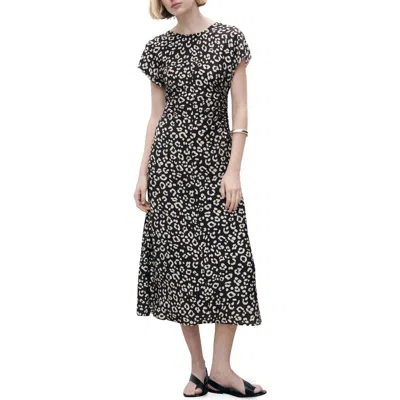 Mango Leopard Print Midi Dress In Black