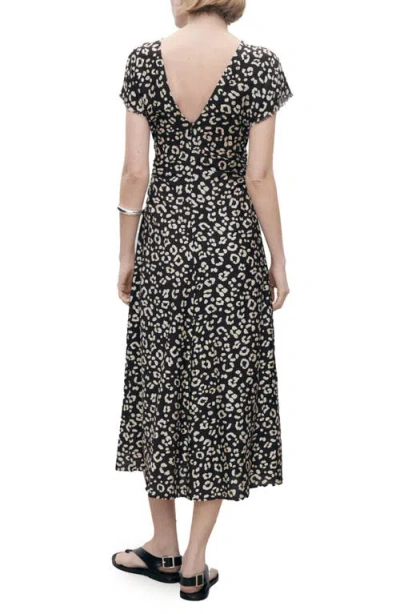 Mango Leopard Print Midi Dress In Black