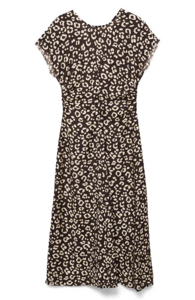 Mango Leopard Print Midi Dress In Black