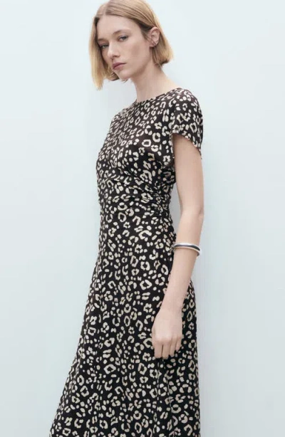 Mango Leopard Print Midi Dress In Black