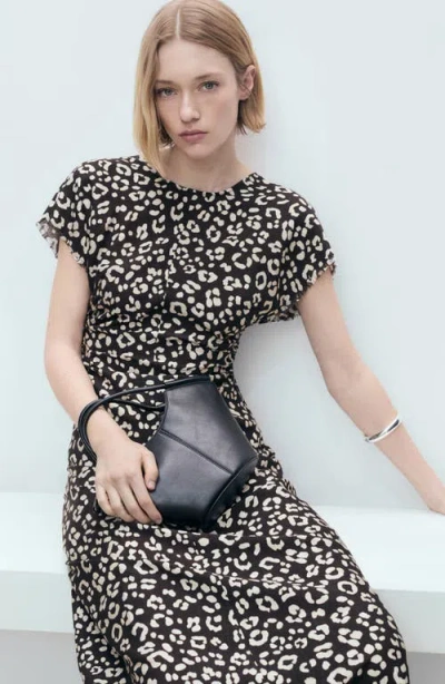 Mango Leopard Print Midi Dress In Black