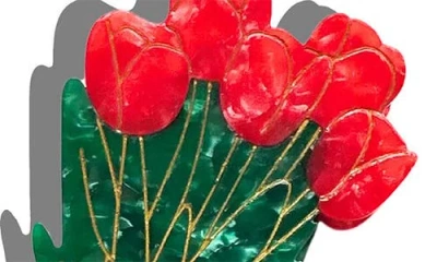 Solar Eclipse Hand-painted Tulips Flower Claw Hair Clip In Red