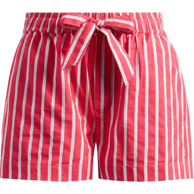 Damson Madder Krissy Stripe Organic Cotton & Linen Boxer Shorts In Red