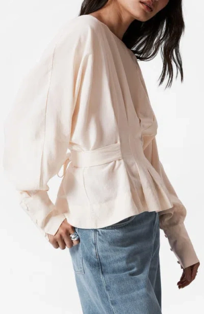 & Other Stories Vanessa Pleated Tie Back Top In White Dusty Light