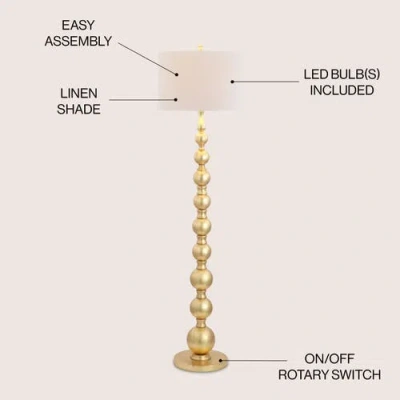 Jonathan Y Adriana 62.5" Contemporary Transitional Metal Led Floor Lamp, Gold Painting In Gold Painting