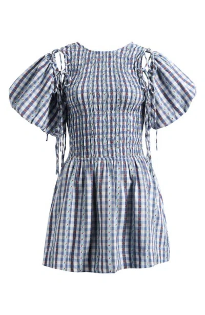 Damson Madder Becca Organic Cotton Bubble Minidress In Navy