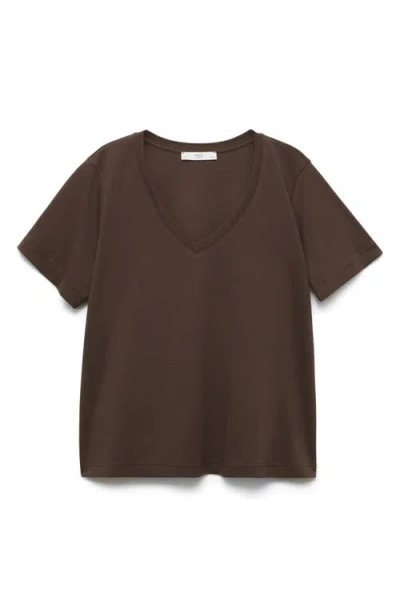 Mango V-neck Cotton Pajama Top In Brown
