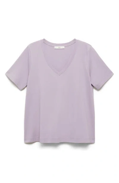 Mango V-neck Cotton Pajama Top In Lavender