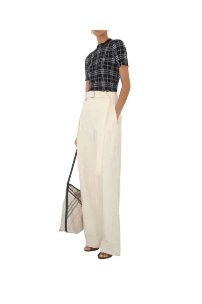 Burberry Gabardine Belted Trousers In Lunar