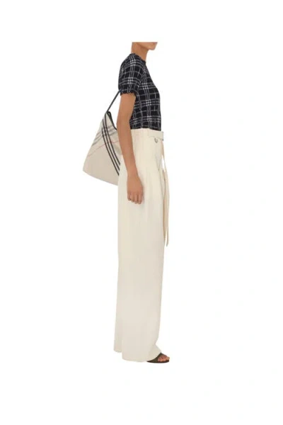 Burberry Gabardine Belted Trousers In Lunar