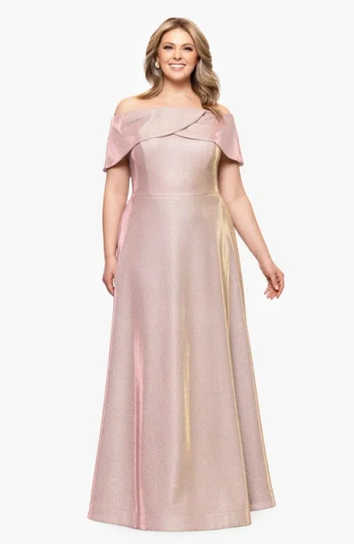 BETSY & ADAM BETSY & ADAM GALAXY METALLIC OFF THE SHOULDER GOWN 