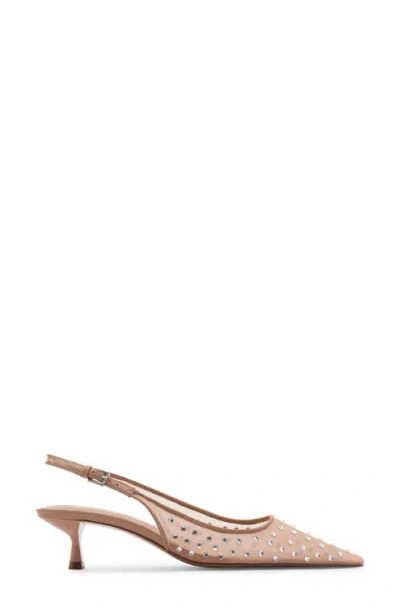 Mango Crystal Pointed Toe Kitten Heel Slingback Pump In Beige
