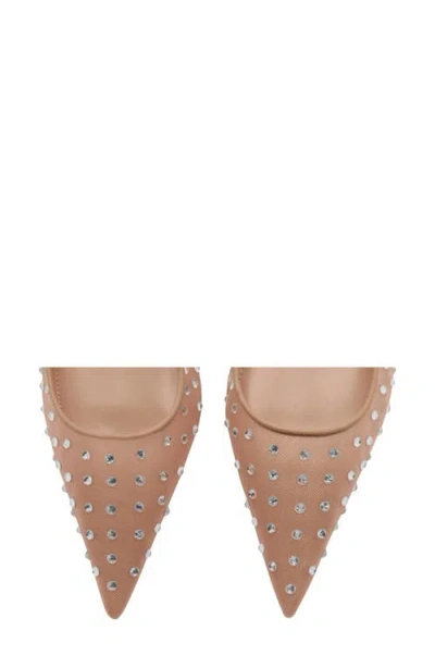 Mango Crystal Pointed Toe Kitten Heel Slingback Pump In Beige