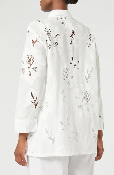 Marina Rinaldi Tessile Embroidered Eyelet Tunic Shirt In Optical White