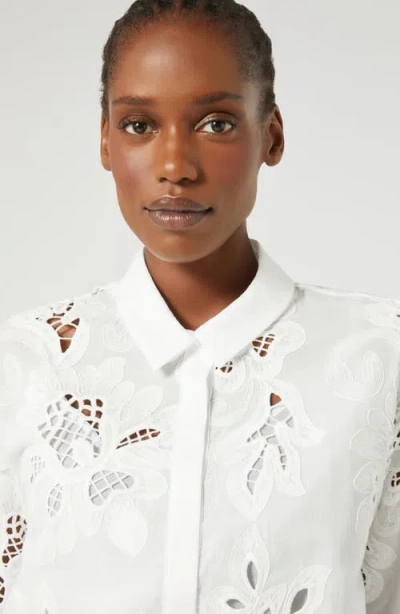 Marina Rinaldi Tessile Embroidered Eyelet Tunic Shirt In Optical White