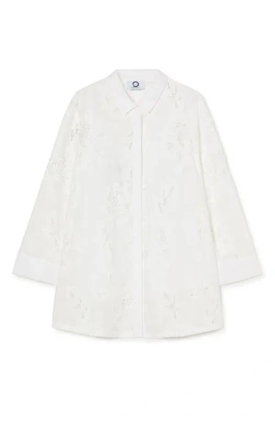 Marina Rinaldi Tessile Embroidered Eyelet Tunic Shirt In Optical White